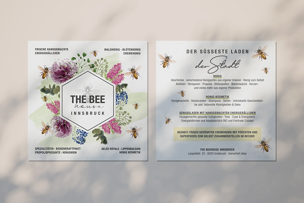 Kreatives Grafikdesign, morderne Websites, Broschüren, Flyer, Visitenkarten uvm. Referenz: The Beehouse Strass im Zillertal