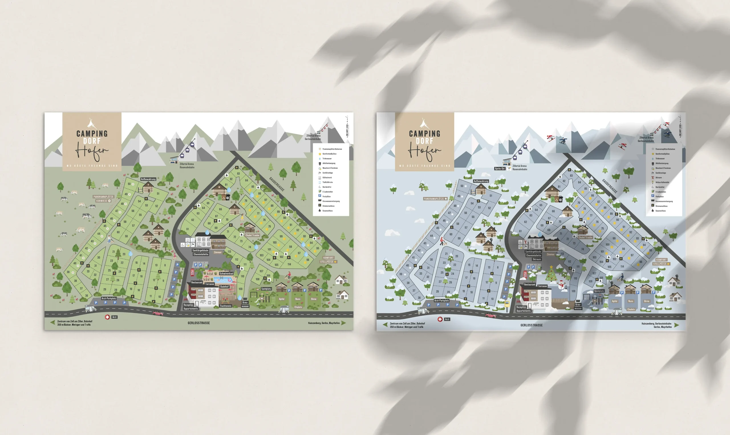 Kreatives Grafikdesign: Platzplan Design Campingdorf Hofer Zell am Ziller. Der Kreativität sind keine Grenzen gesetzt.